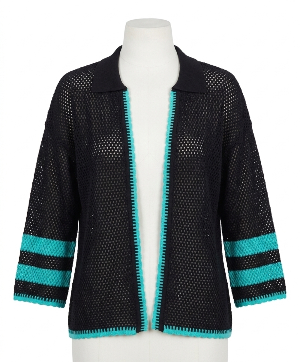 NEW ANGEL APPAREL crochet long sleeves cardigan in black/mint